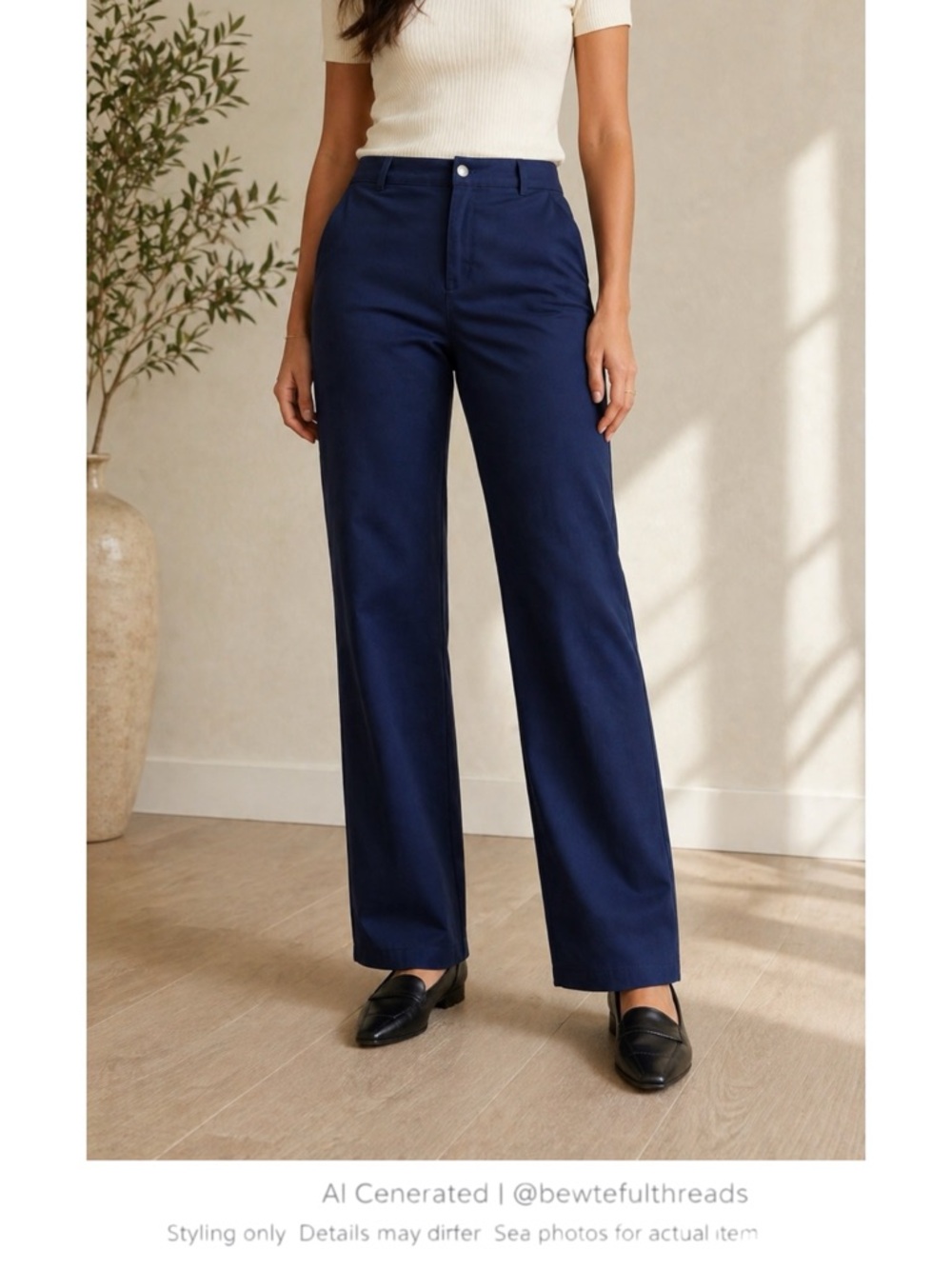 Minimalist Navy Straight Leg Pants Clean Girl Office Chic Stretch